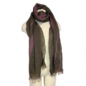 J. Peterman Scarf 100% Wool Brown/Purple Striped Fringe Made in Italy